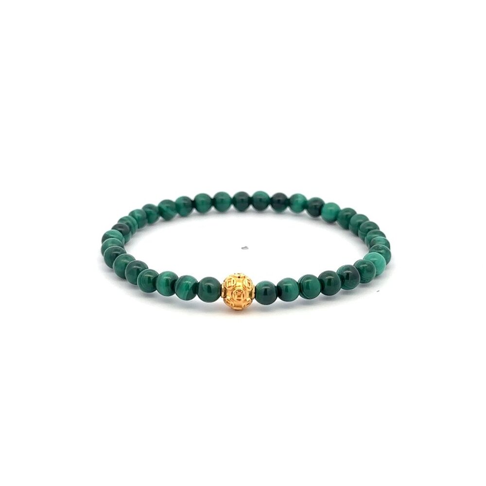 18K Gold Money Coin Ball Charm Bracelet Mini Gemstone Natural Malachite 4mm